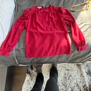 Dior Bright Red Long-Sleeve Puff-Shoulder Blouse